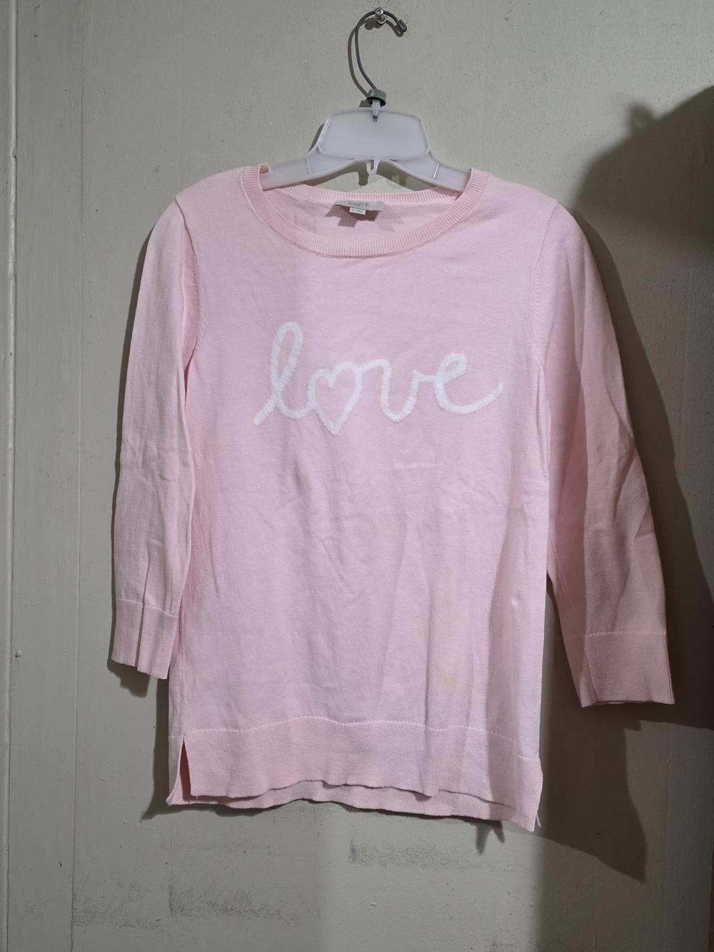 LOFT Pink Lovr Knit Sweater Size S Cotton Blend Crewneck